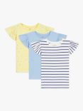 John Lewis Kids' Frill Floral, Stripe & Plain T-Shirt, Pack of 3, Multi