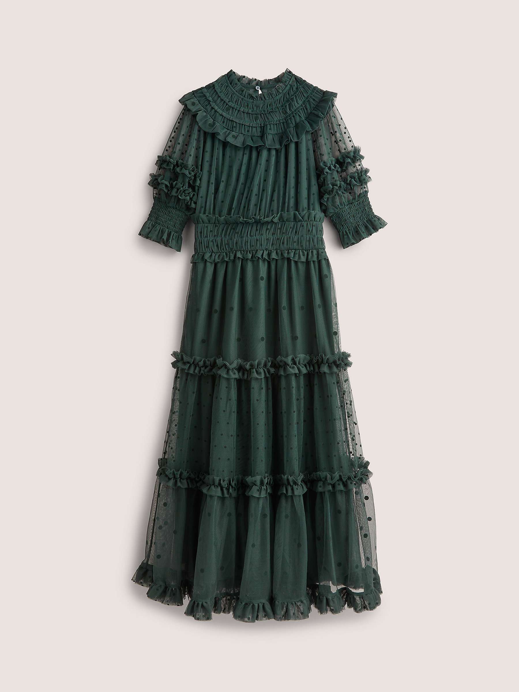 Buy Boden Tulle Ruffle Midi Dress, Onyx Green Online at johnlewis.com