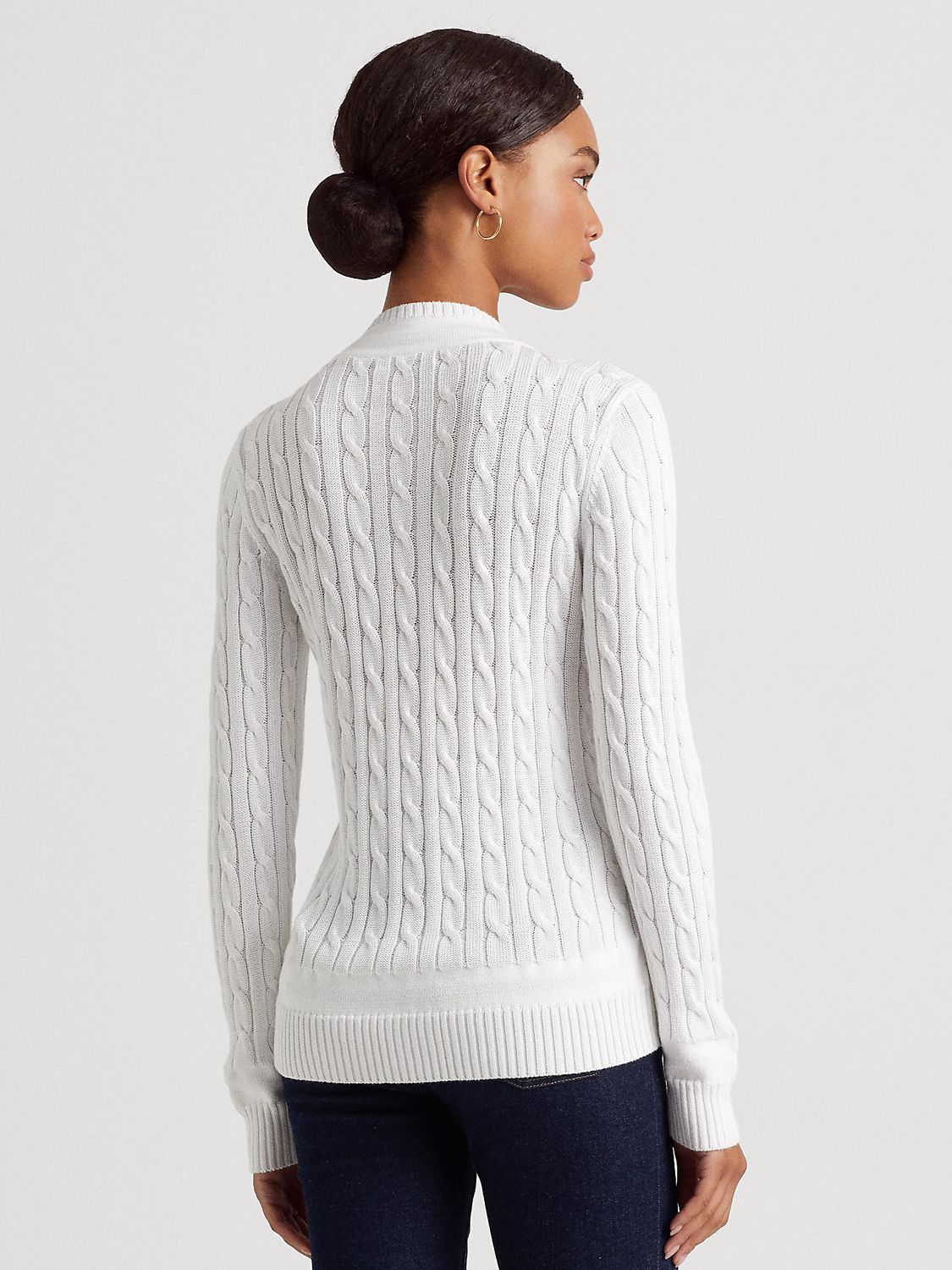 Lauren Ralph Lauren Meren Cable Knit Cotton Logo Jumper, White, XXL