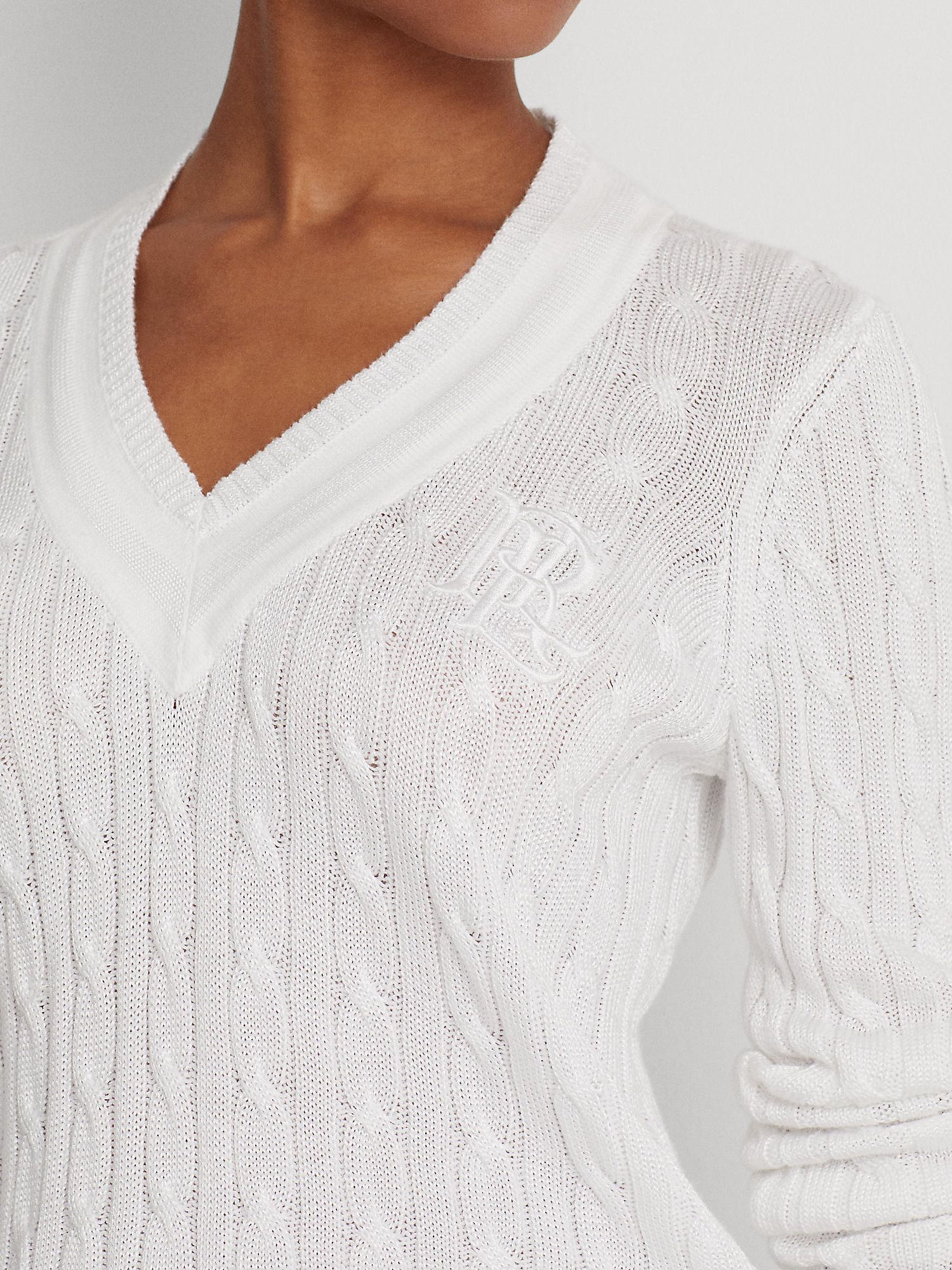 Lauren Ralph Lauren Meren Cable Knit Cotton Logo Jumper, White, XXL