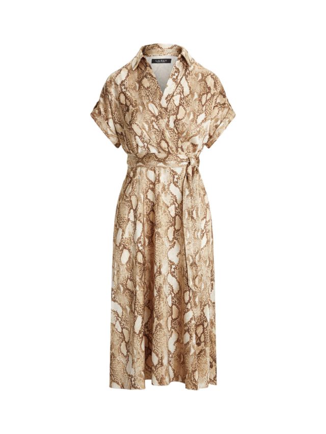 Lauren Ralph Lauren Fratillo Belt Tie Midi Dress, Cream/Multi, 6