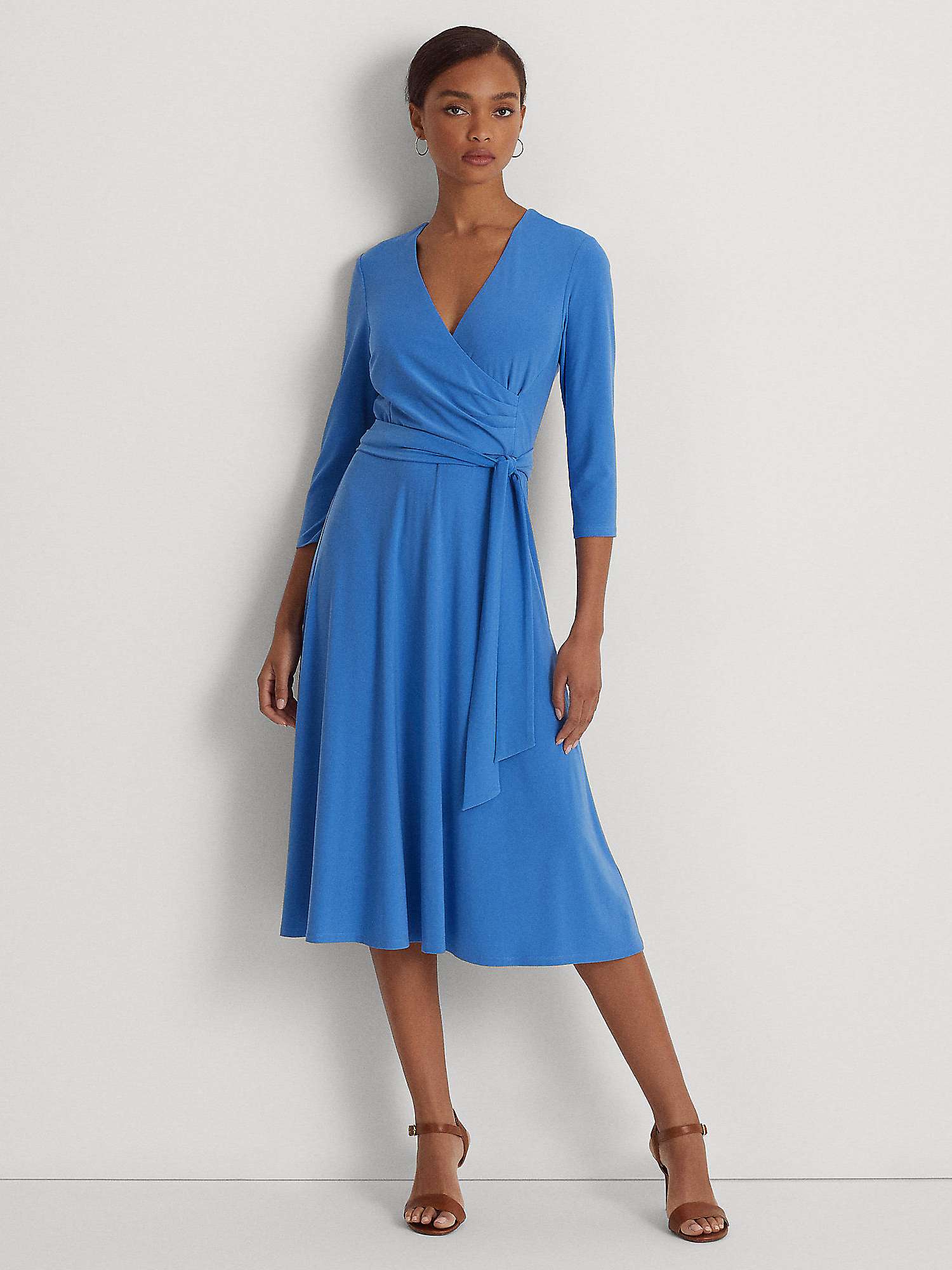 Lauren Ralph Lauren Carlyna Plain Wrap Jersey Dress, New England Blue at  John Lewis & Partners