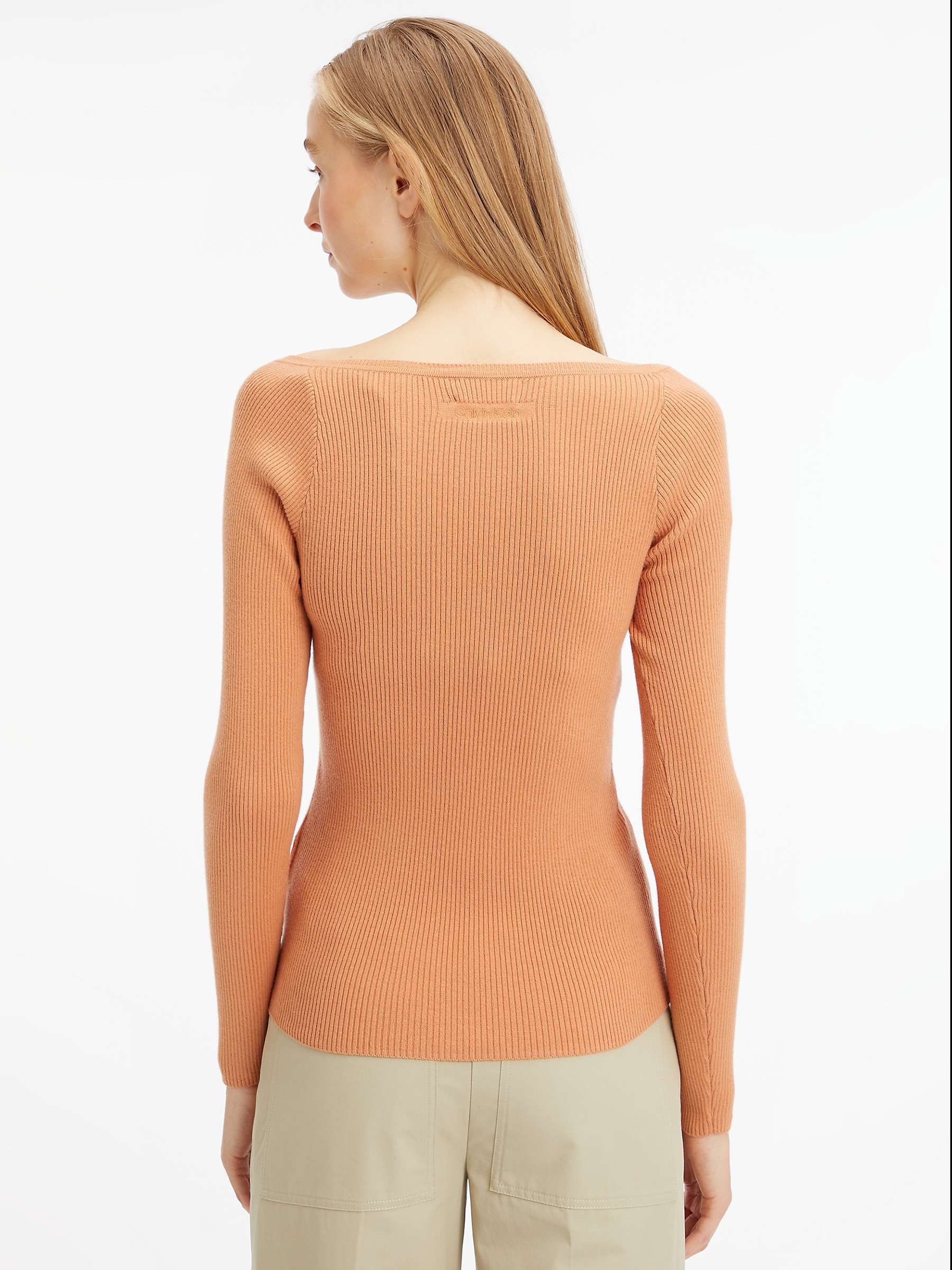 Calvin Klein Rib Square Neck Cotton Wool Blend Top, Pale Terracotta at John  Lewis & Partners