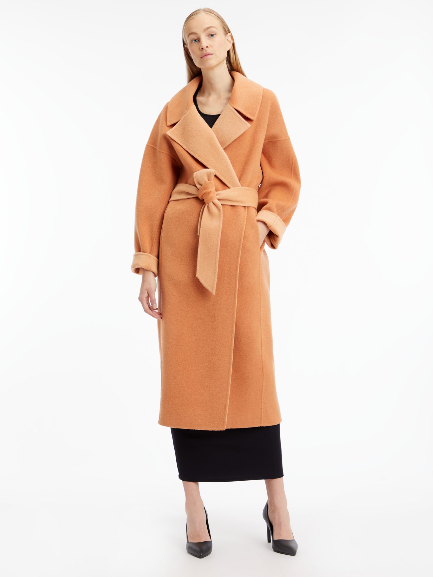 Calvin Klein Double Faced Oversized Wrap Coat, Pale Terra at John Lewis &  Partners