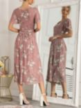 Jolie Moi Sapphire Floral Print Mesh Midi Dress, Dusty Pink