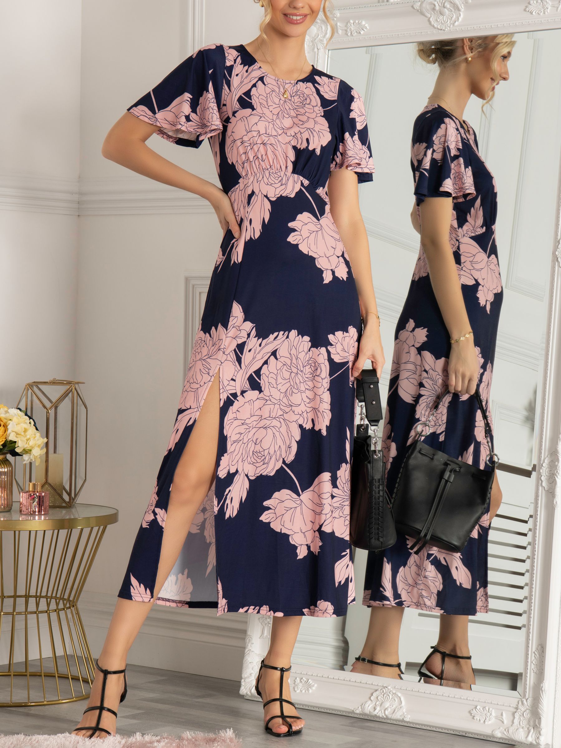 Jolie Moi Dalilah Floral Midi Dress, Navy/Pink, 8