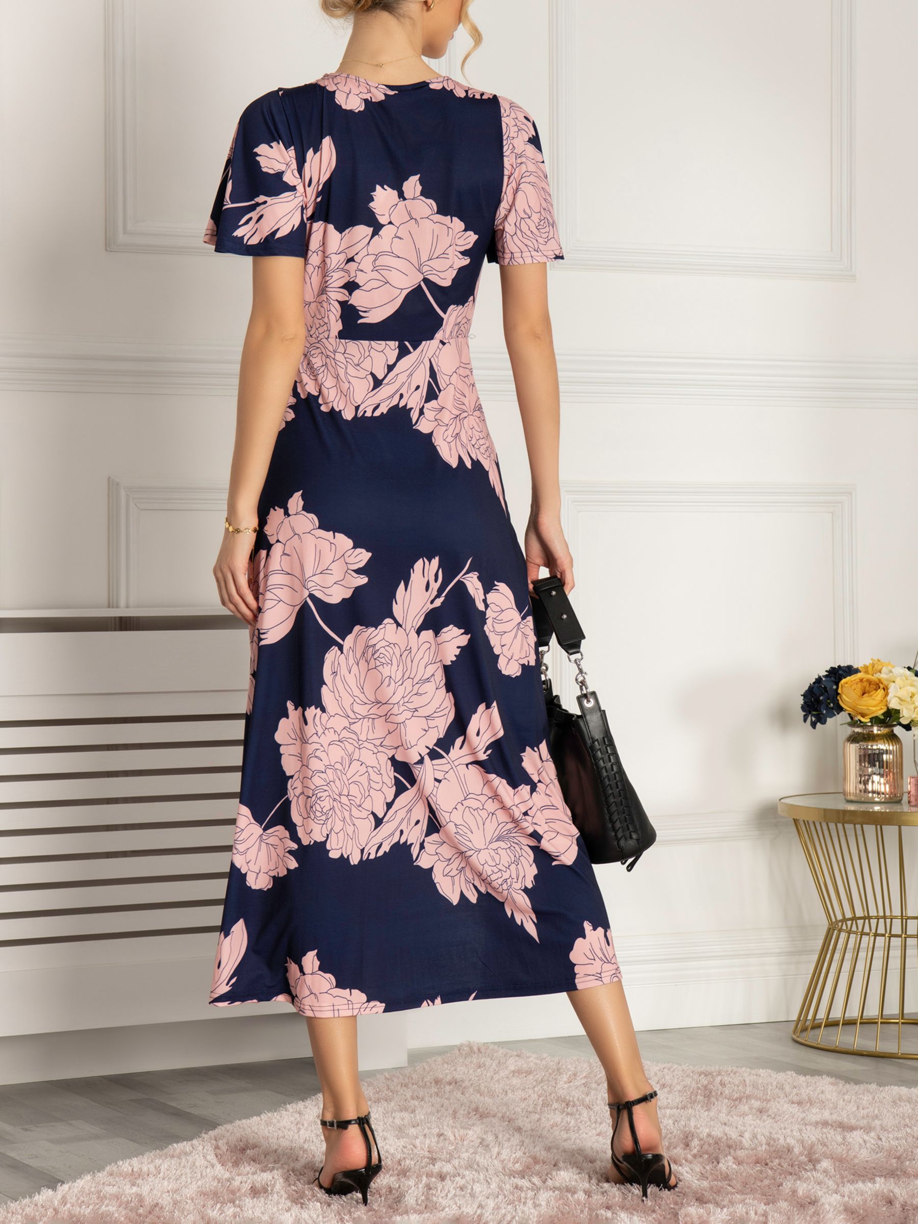 Jolie Moi Dalilah Floral Midi Dress, Navy/Pink, 8