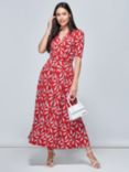 Jolie Moi Coleen Leaf Print Jersey Maxi Dress, Red/Multi