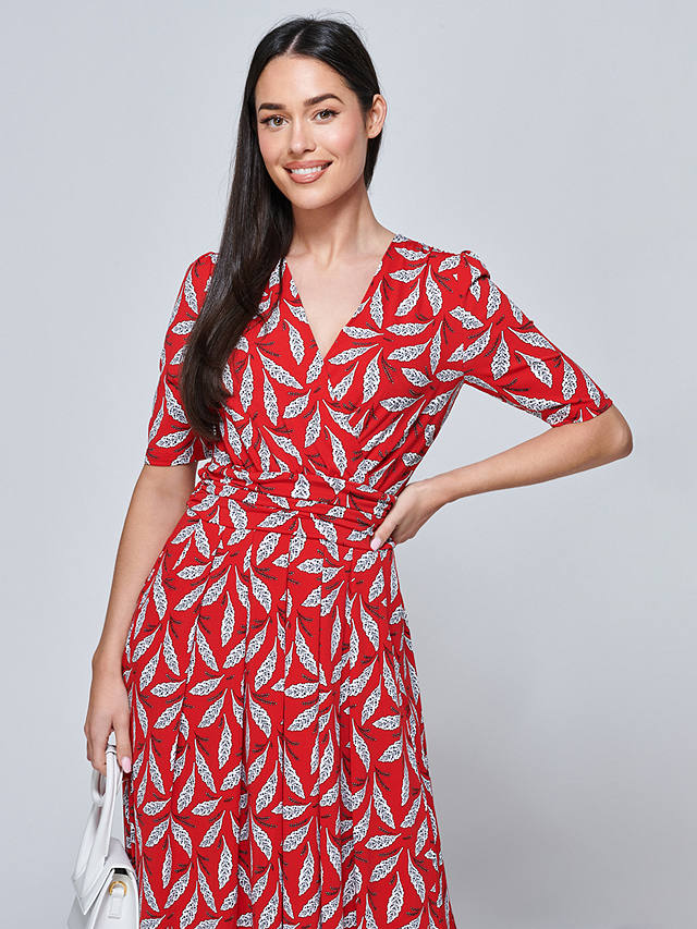 Jolie Moi Coleen Leaf Print Jersey Maxi Dress, Red/Multi