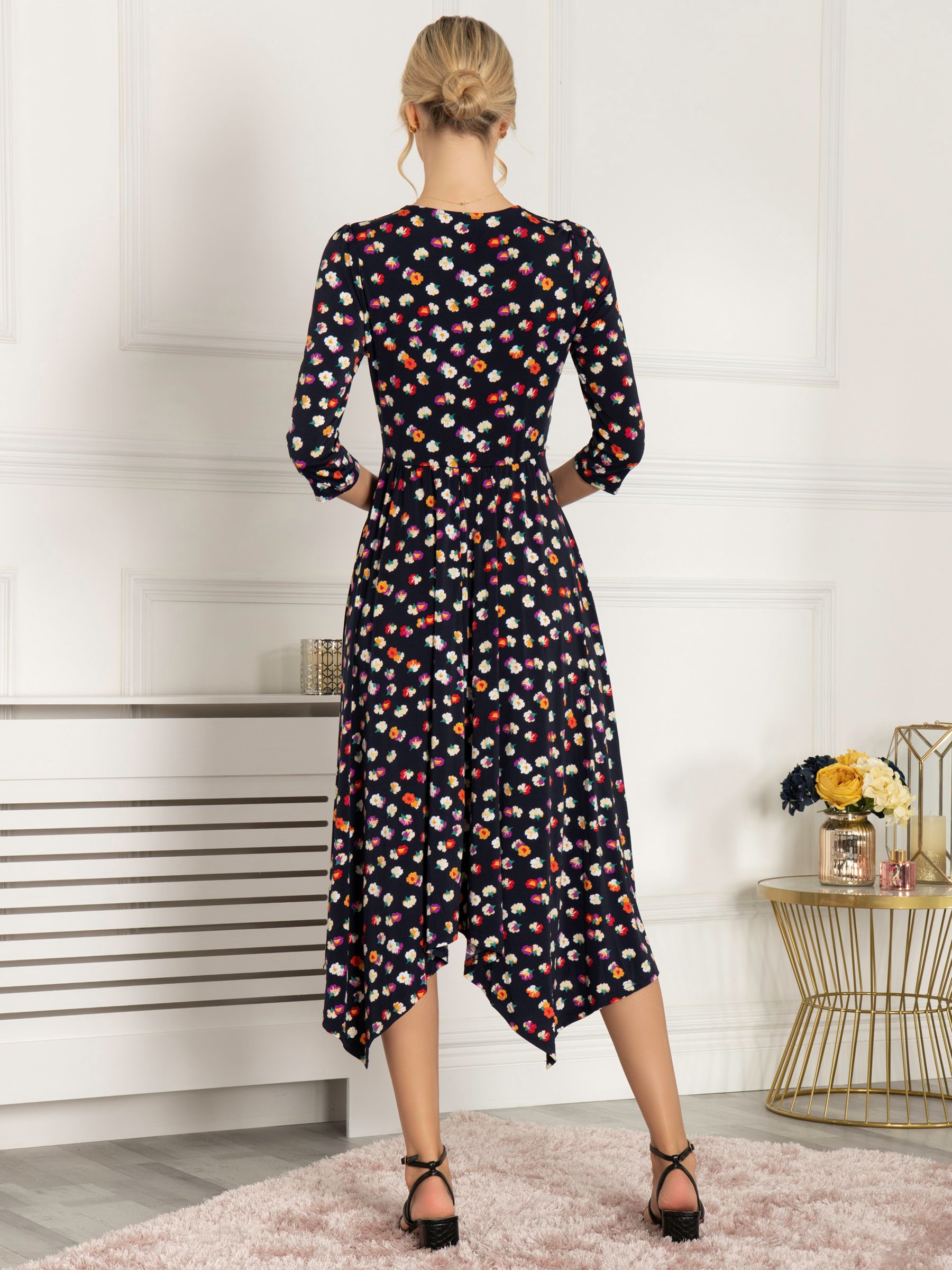 Jolie Moi Devyni Hanky Hem Dress, Navy Floral at John Lewis & Partners
