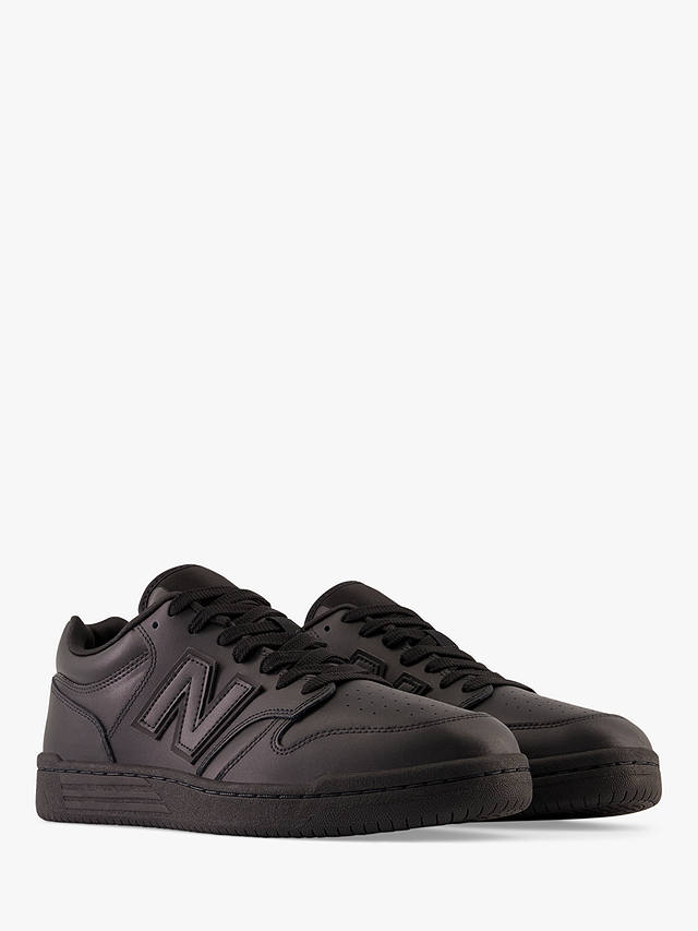 New Balance 480 Leather Lace Up Trainers, Triple Black