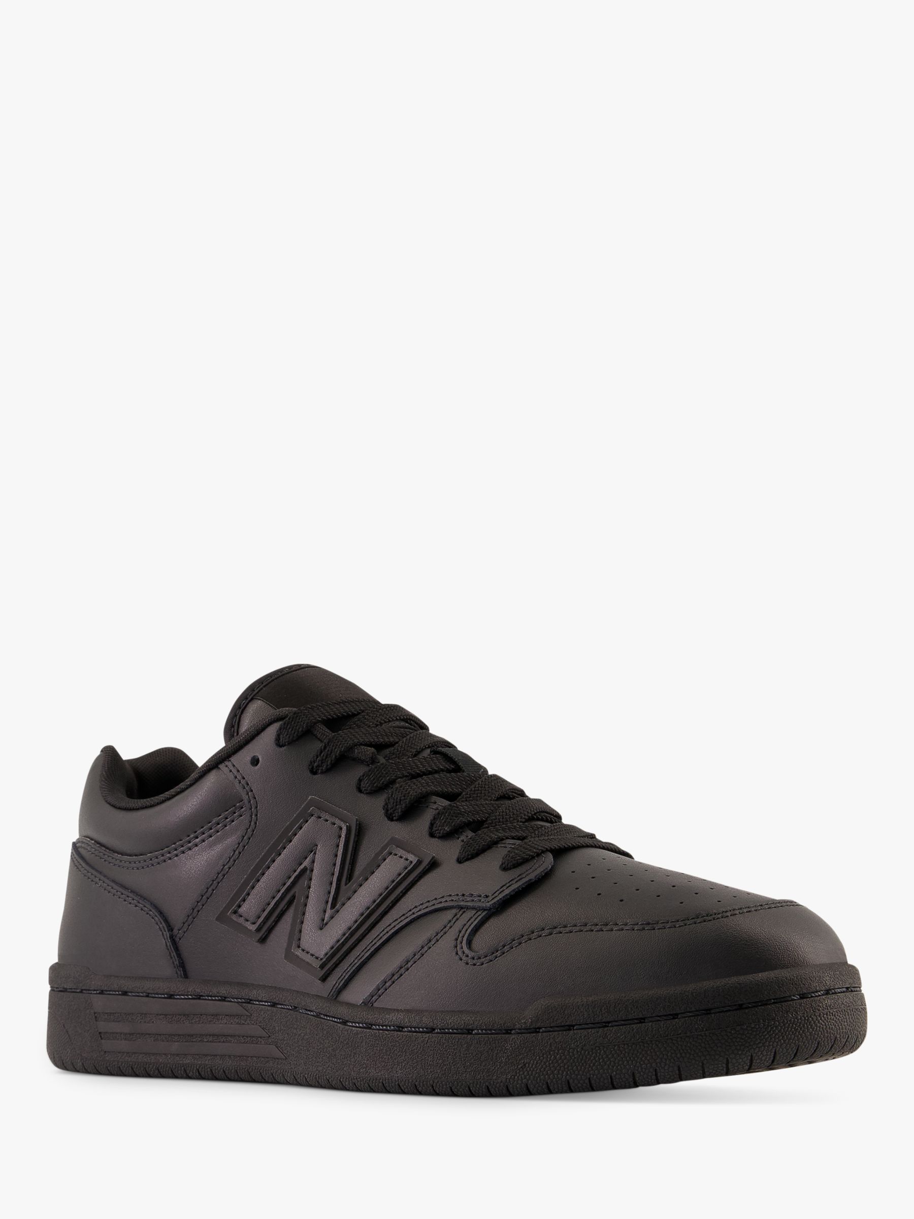 New Balance 480 Leather Lace Up Trainers, Triple Black at John Lewis ...