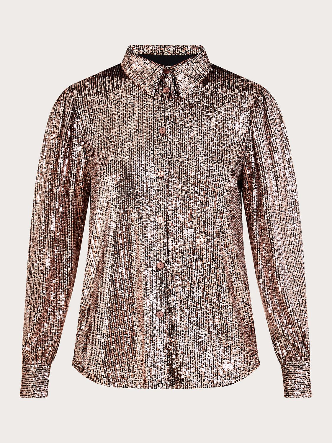 Monsoon Megan Sequin Button Through Shirt, Gold at John Lewis & Partners