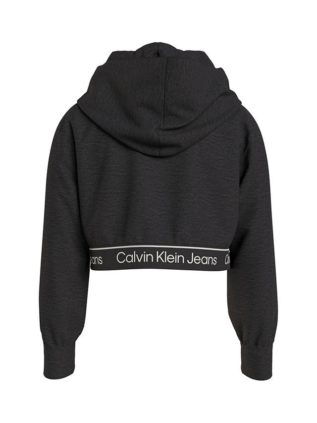 Calvin Klein Kid's Punto Cropped Logo Tape Hoodie, Ck Black at John ...