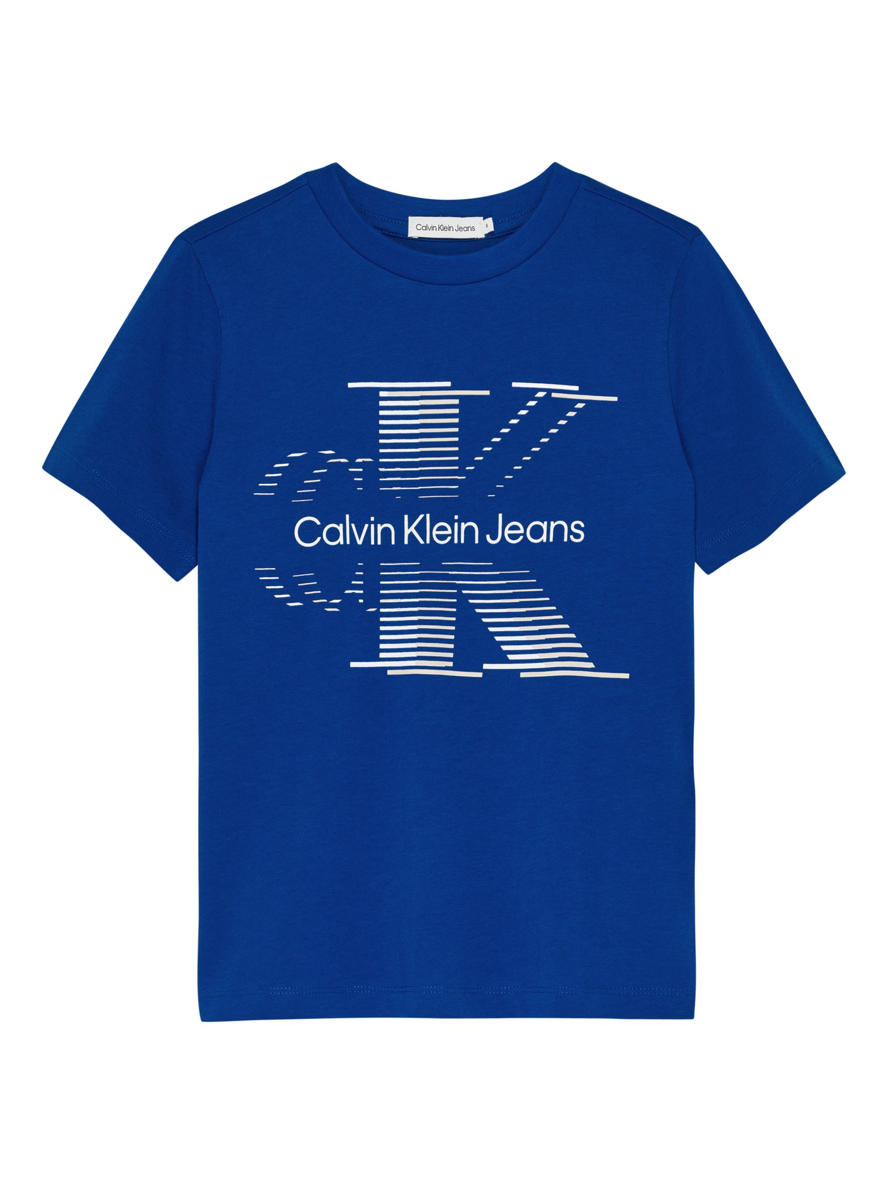 Calvin Klein Kids' Stripe Monogram Logo T-Shirt, Ultra Blue at John Lewis &  Partners