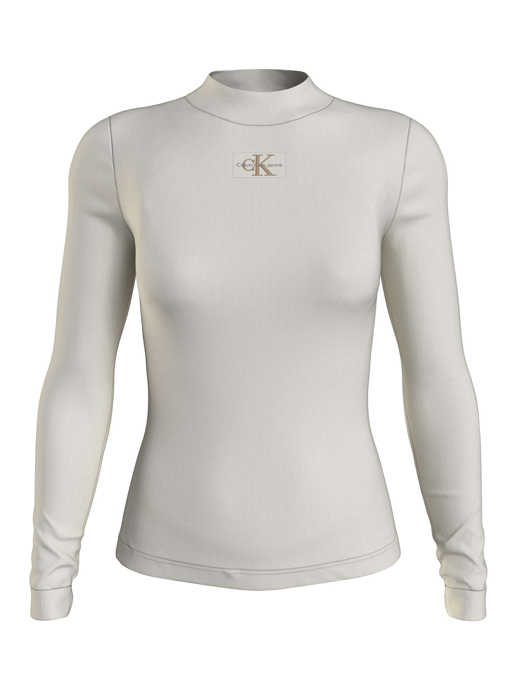 Calvin Klein Ribbed Long Sleeve Cotton T-Shirt, Ivory at John Lewis &  Partners