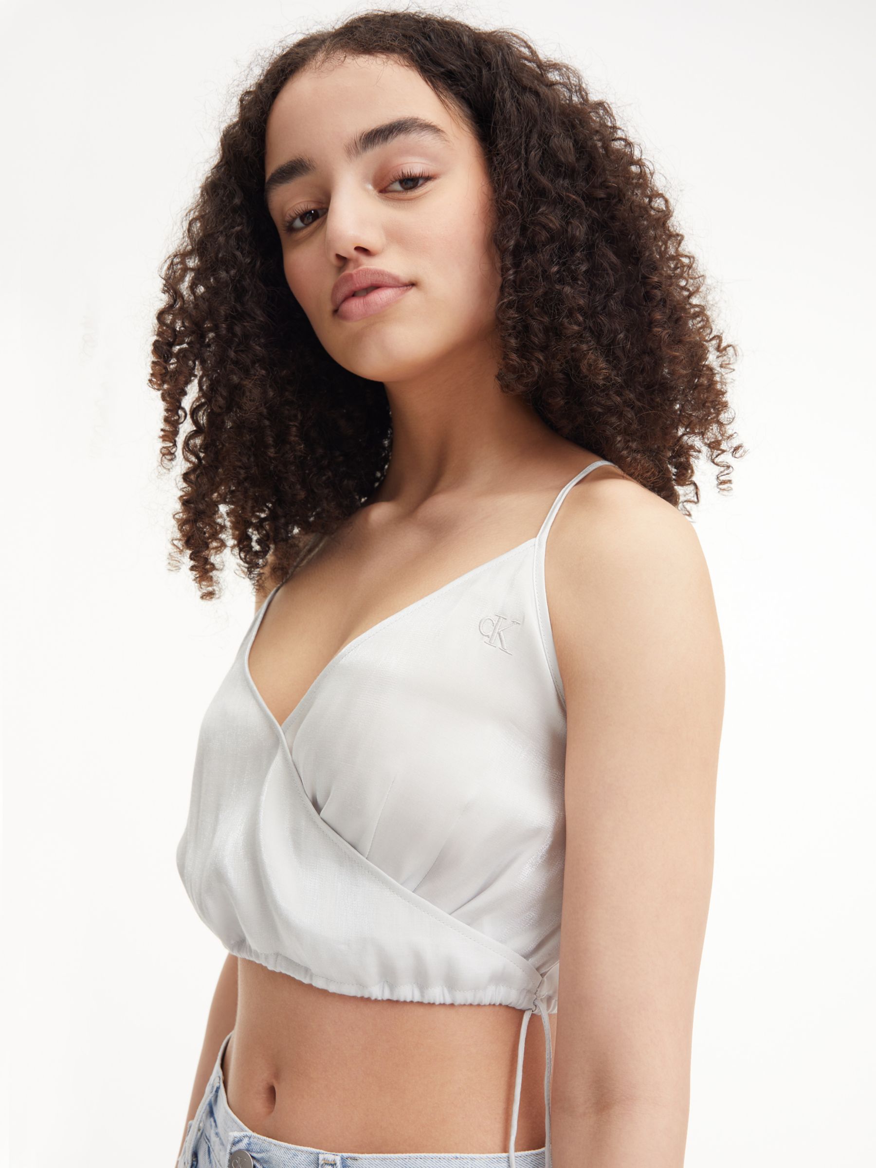 Calvin Klein Cropped Strappy Top, Ghost Grey at John Lewis & Partners