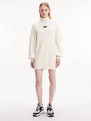 Calvin Klein Cotton High Neck Jumper Dress, Ivory