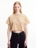 Calvin Klein Archival Monologo Cropped Cotton T-Shirt, Travertine