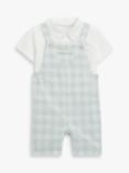 John Lewis Heirloom Collection Baby Check Short Dungarees & Shirt Set, Light Blue