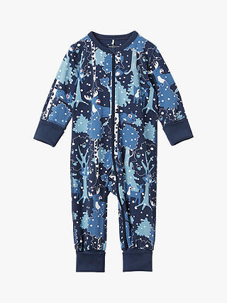 Polarn O. Pyret Baby GOTS Organic Cotton Nordic Forest Sleepsuit, Blue