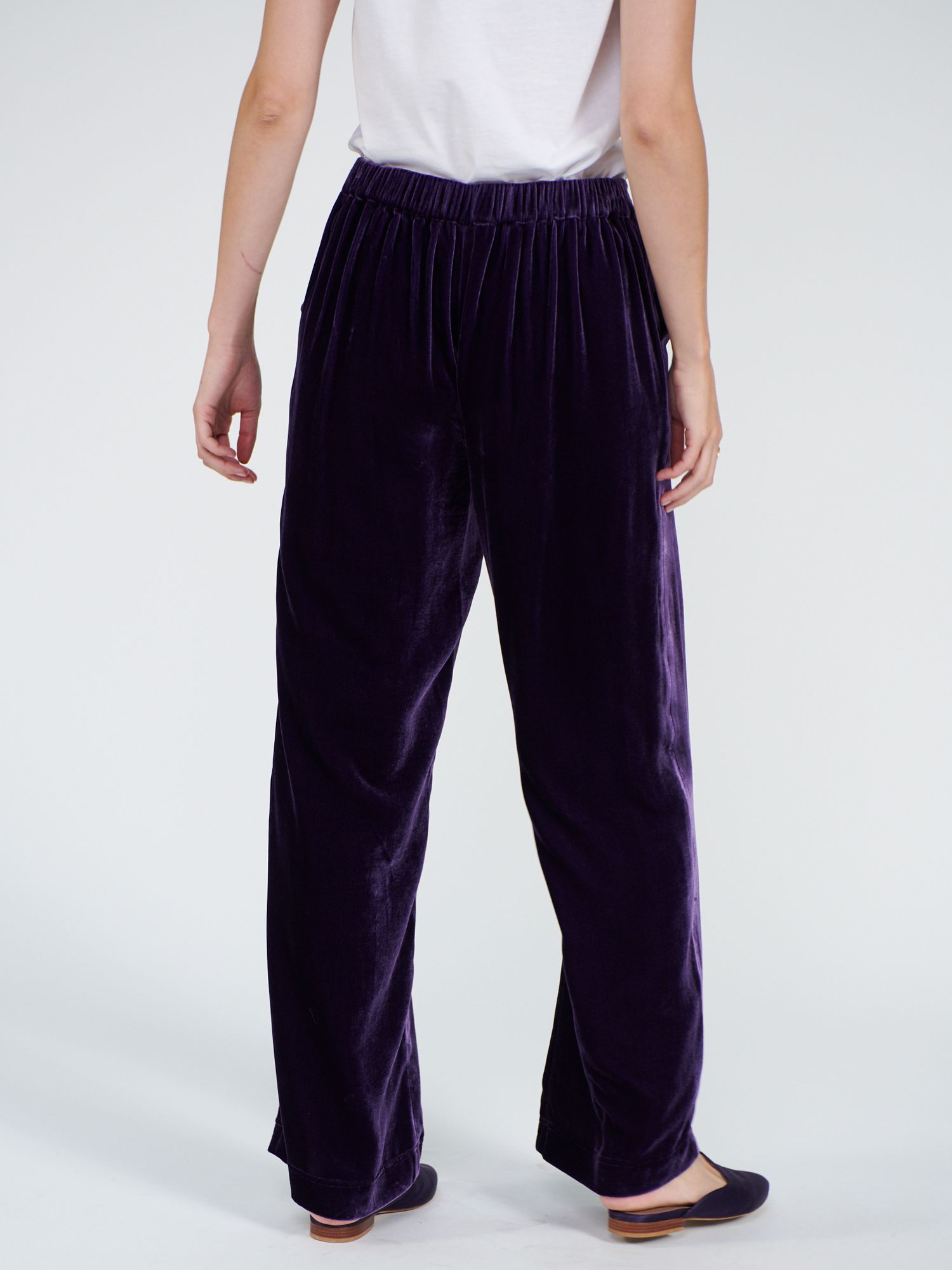 NRBY Thea Velvet Wide Leg Palazzo Trousers, Purple at John Lewis