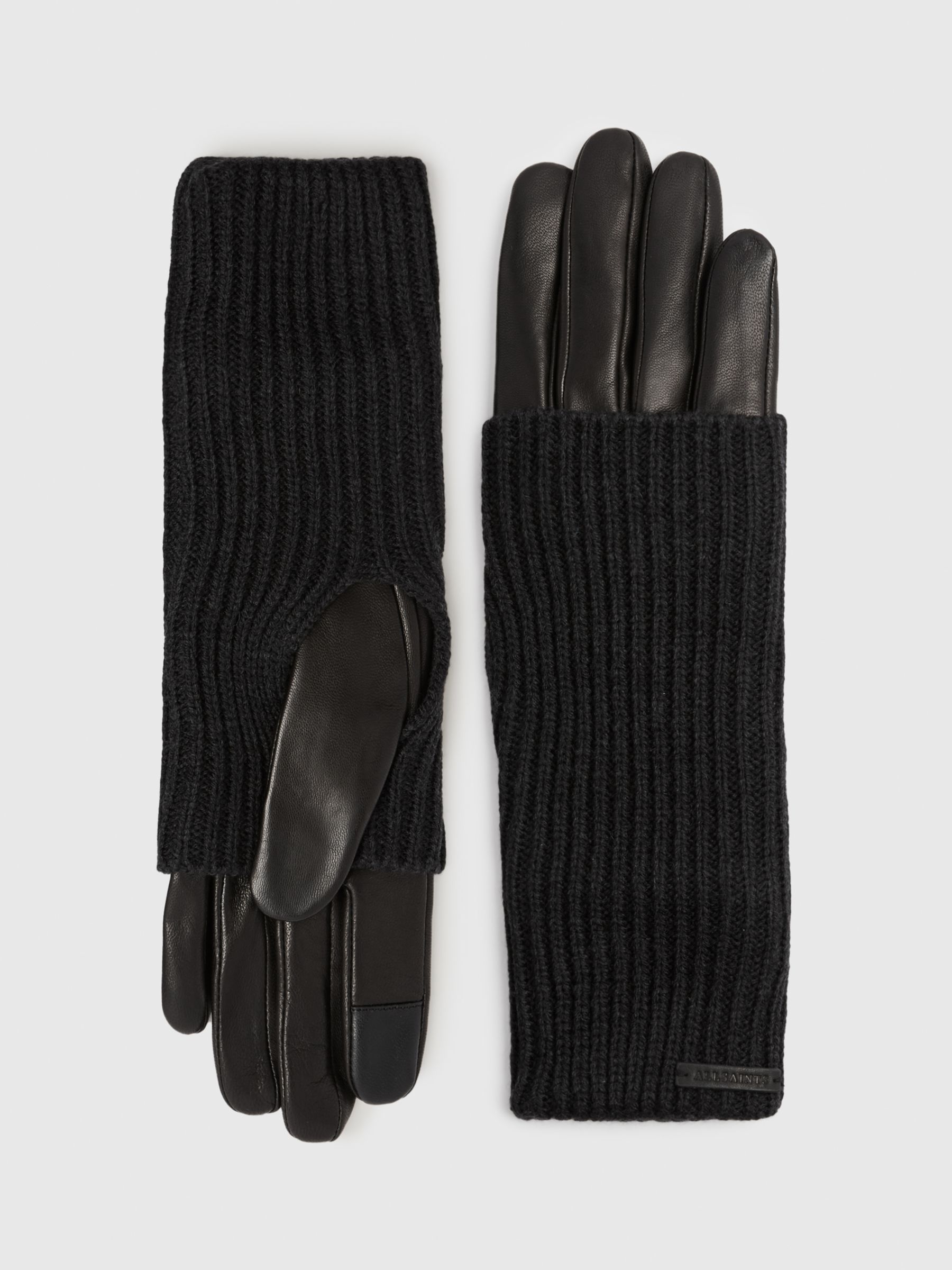 AllSaints Zoya Knitted Cuff Leather Gloves