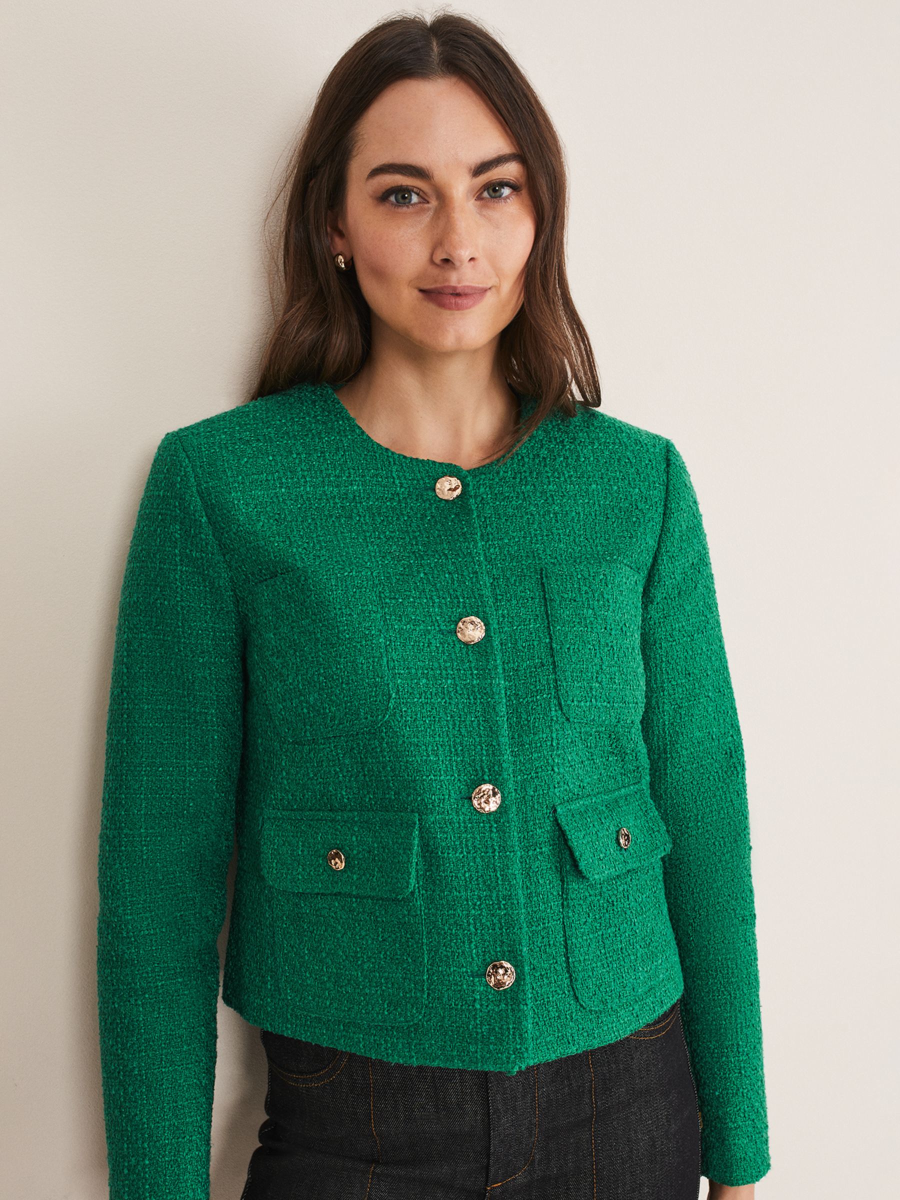 Phase Eight Ripley Tweed Jacket, Green at John Lewis & Partners