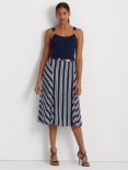Lauren Ralph Lauren Petite Shamshad Stripe A Line Skirt, Navy/White