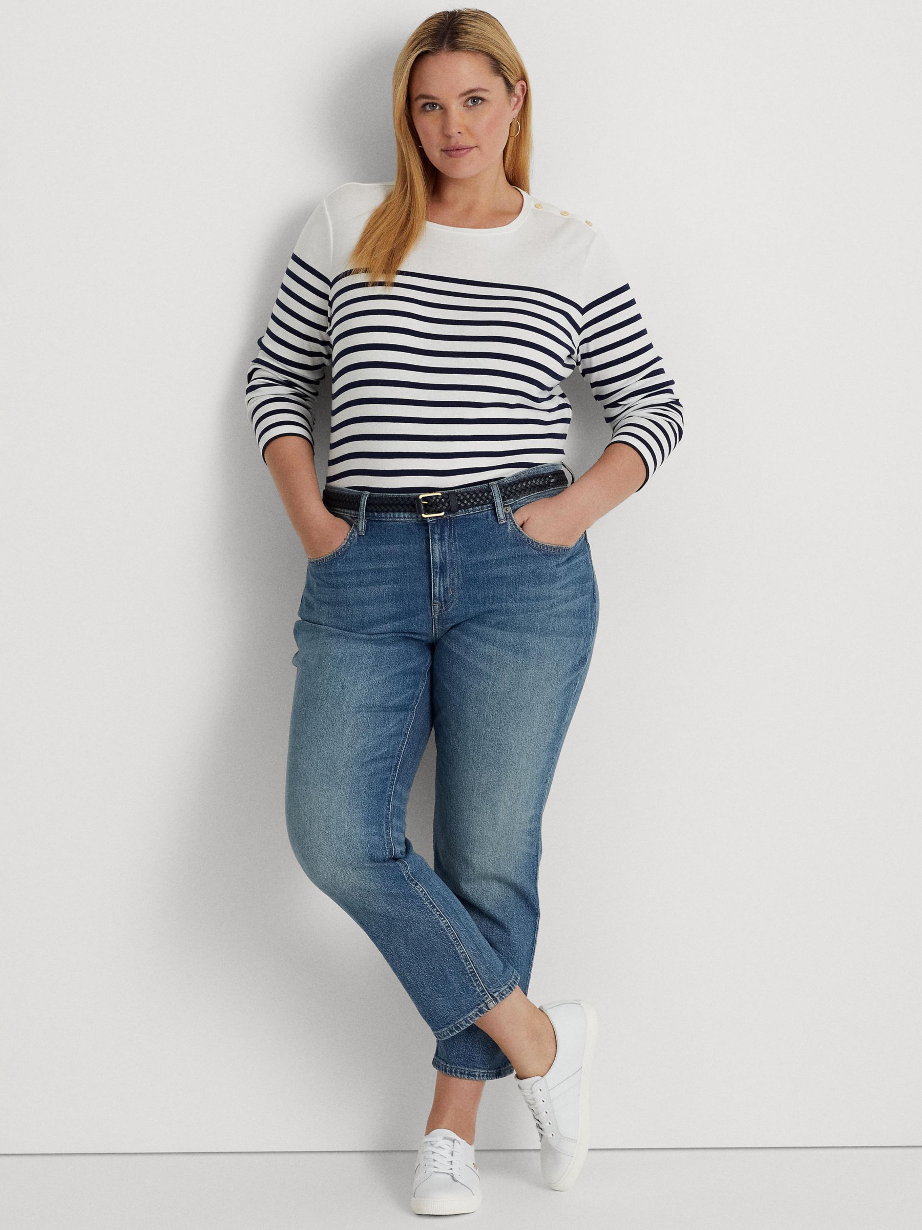 Lauren Ralph Lauren Curve Relaxed Tapered Cropped Jeans, Rangeland Wash at  John Lewis & Partners