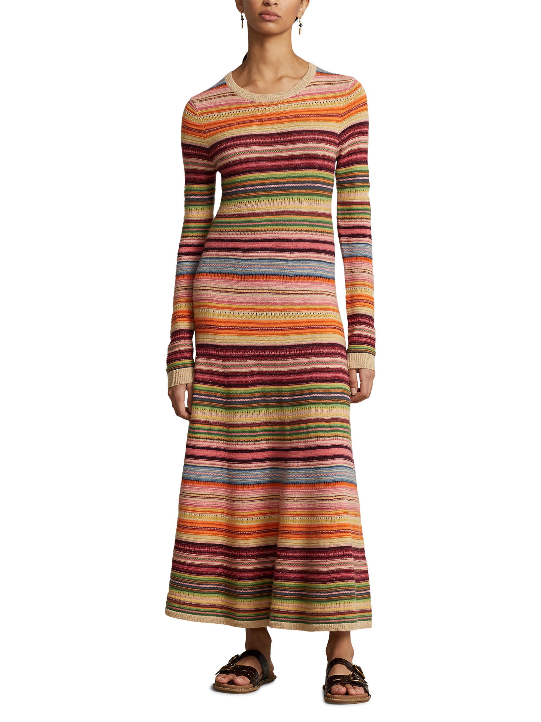 Polo Ralph Lauren Textured Stripe Bodycon Linen Cashmere Blend Dress,  Orange/Multi at John Lewis & Partners