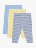 John Lewis Baby Floral Stripe Mix Leggings, Pack of 3, Yellow/Blue