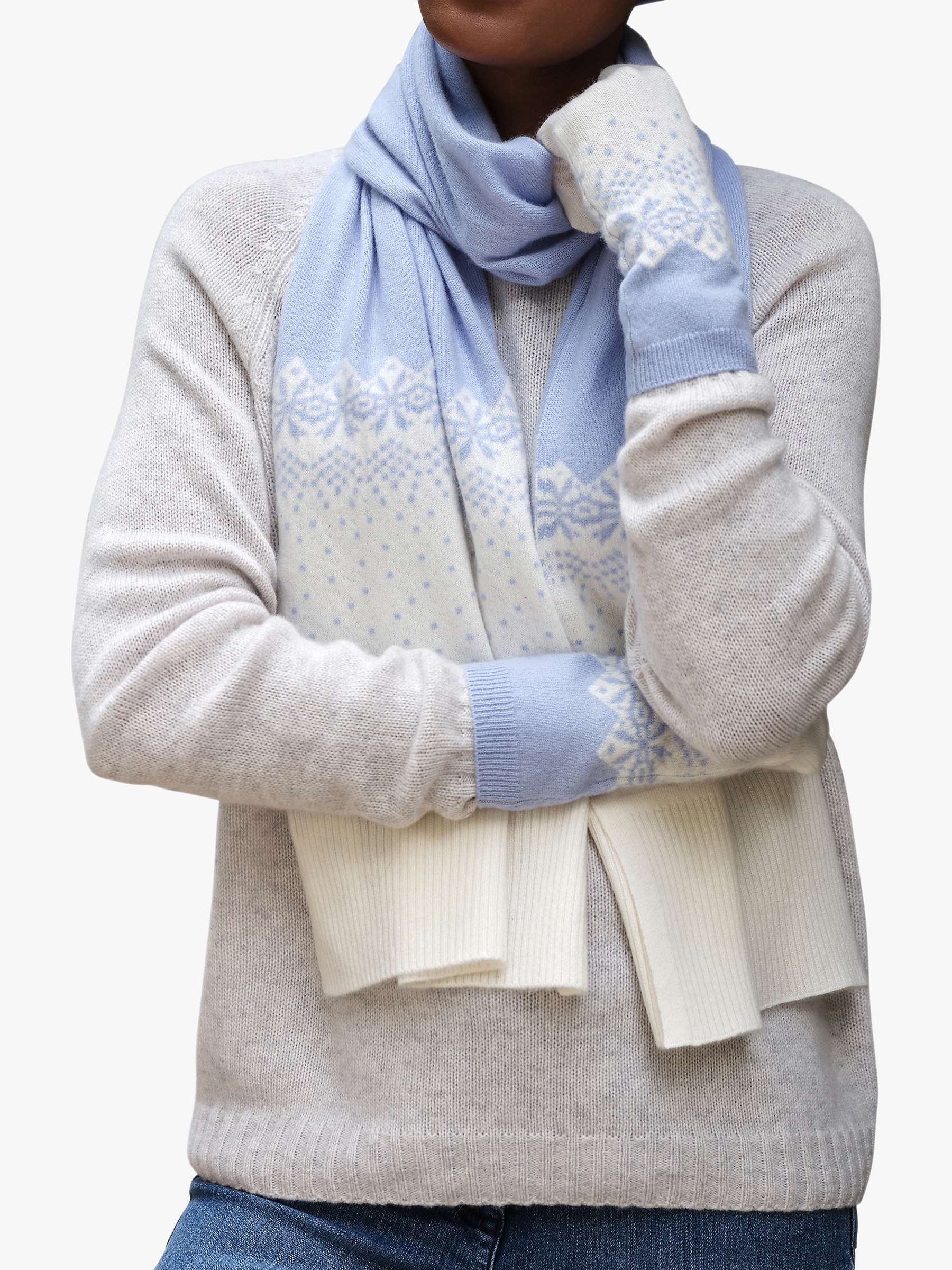 Buy Pure Collection Fairisle Cashmere Scarf, Blue Online at johnlewis.com
