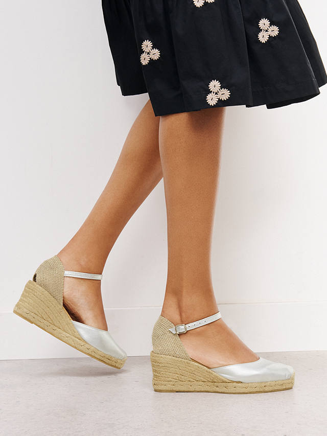 John Lewis Lloret Leather Espadrille Sandals, Silver