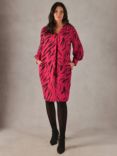 Live Unlimited Curve Long Sleeve Pleat Front Dress, Hot Pink Animal