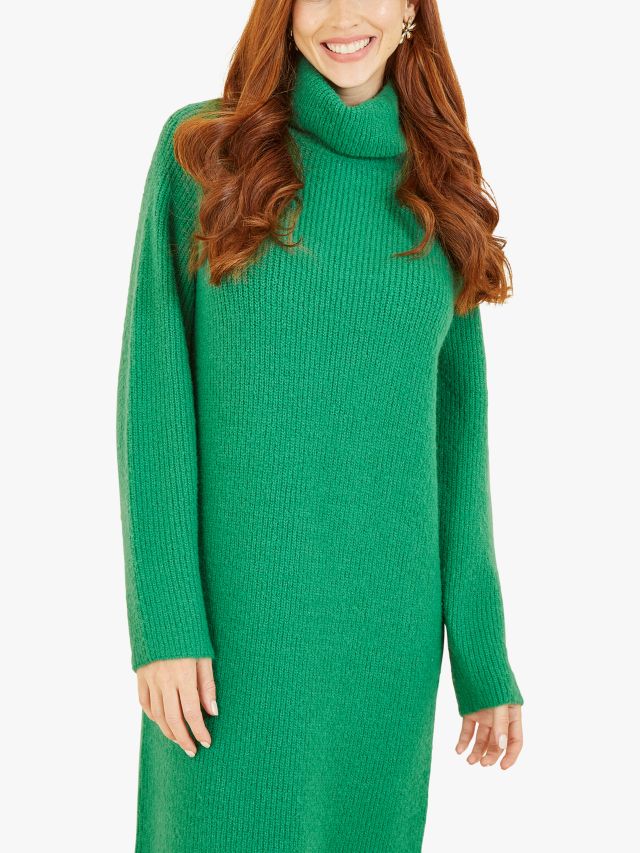 Yumi Cable Knit Jumper Dress, Green, S-M