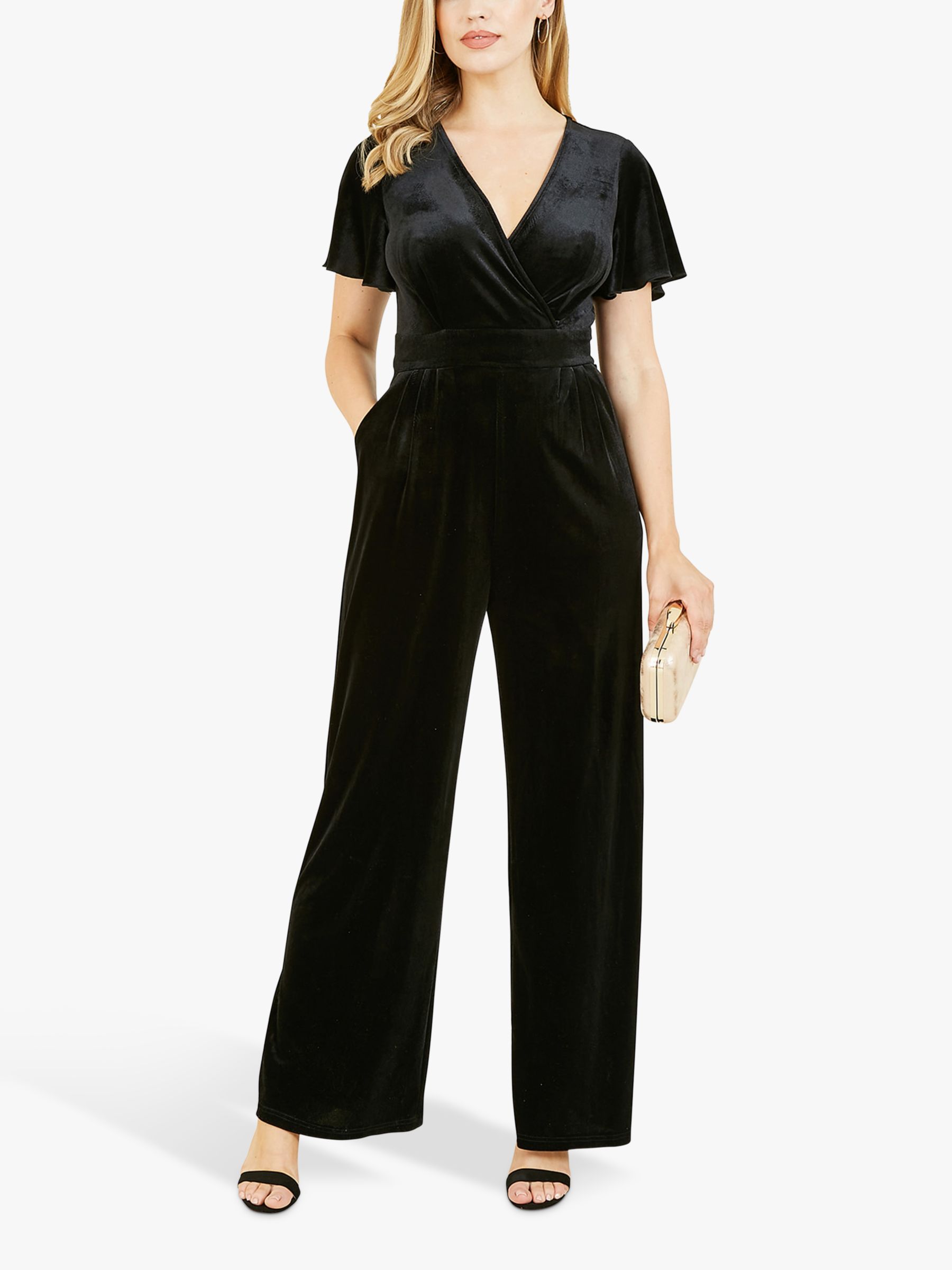 Yumi Velvet Angle Sleeve Jumpsuit, Black at John Lewis & Partners