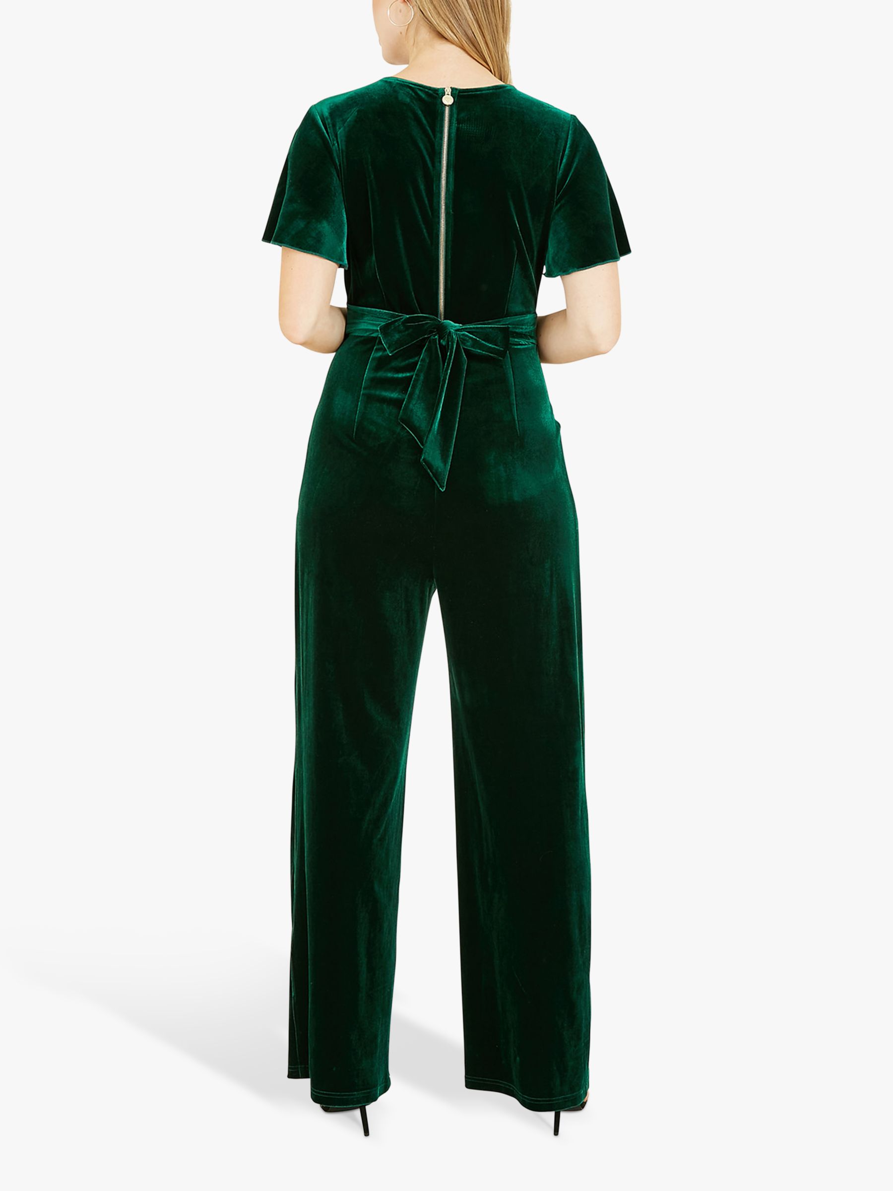 Yumi Velvet Angle Sleeve Jumpsuit, Green at John Lewis & Partners