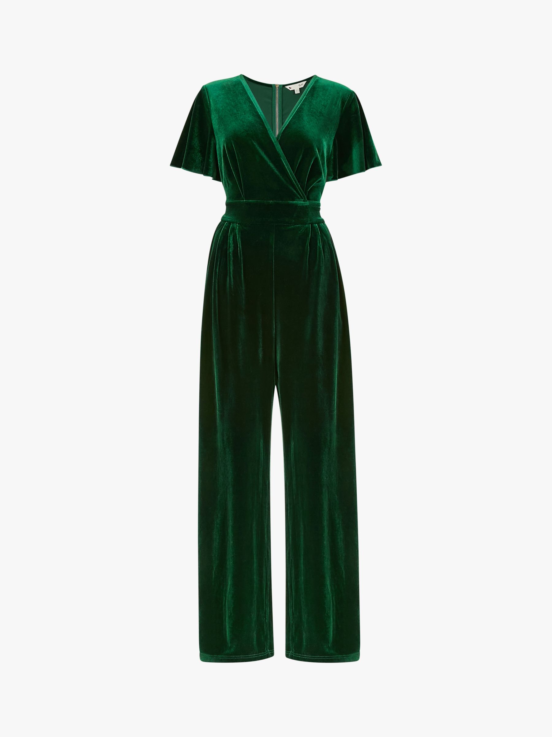 Yumi Velvet Angle Sleeve Jumpsuit, Green at John Lewis & Partners