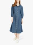 Yumi Chambray Puff Sleeve Midi Shirt Dress, Blue