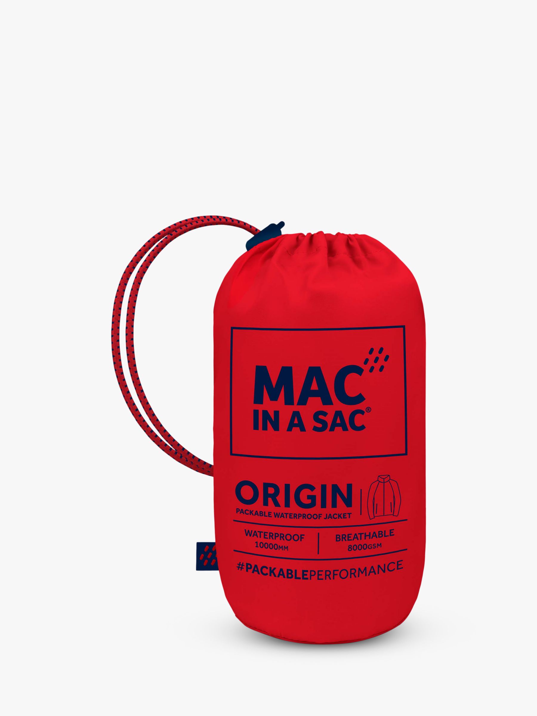 Mac In A Sac Origin II Unisex Packable Waterproof Jacket, Red, XS