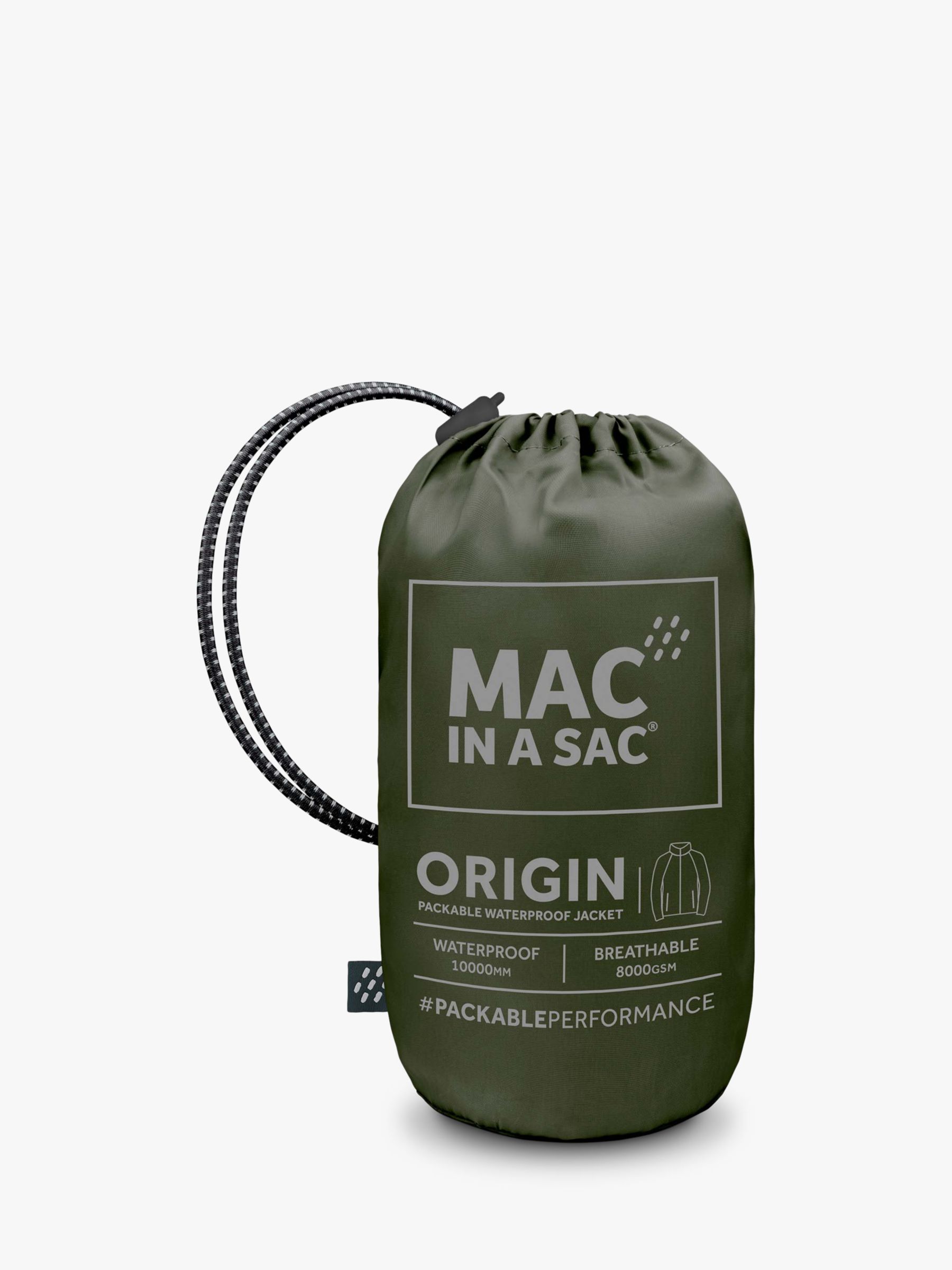 Mac In A Sac Origin II Unisex Packable Waterproof Jacket, Khaki, XS