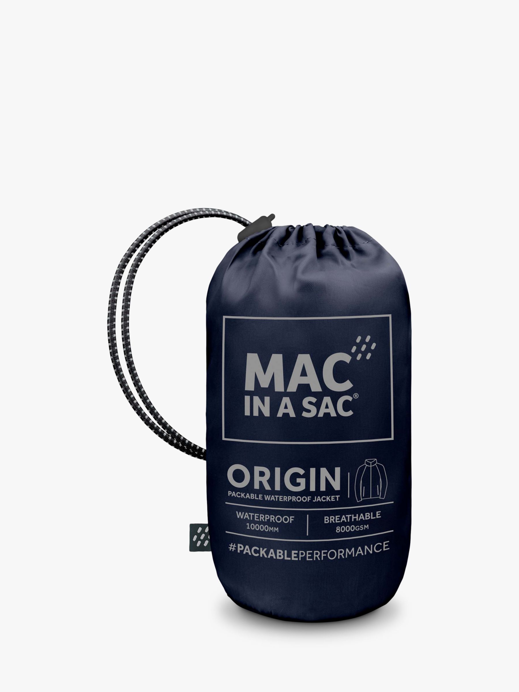 Mac In A Sac Origin II Unisex Packable Waterproof Jacket, Navy, XS
