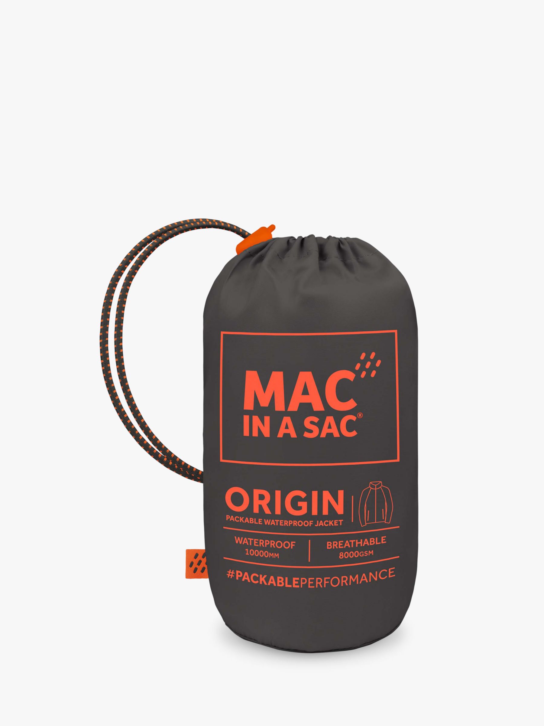 Mac In A Sac Origin II Unisex Packable Waterproof Jacket, Charcoal, XS