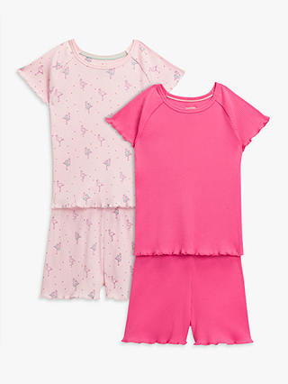 John Lewis Kids' Flamingo Print Pyjamas, Pack of 2, Pink