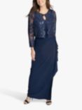 Gina Bacconi Meridith Embroidered Lace Detail Maxi Dress and Jacket, Navy