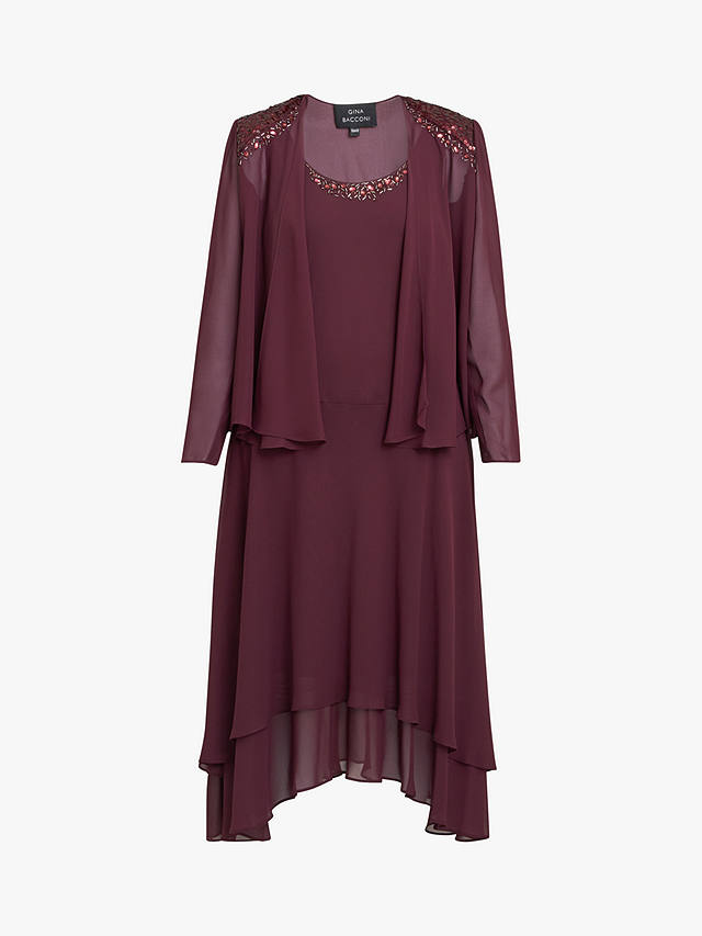 Gina Bacconi Lilibeth Embellished Jacket Midi Dress, Fig