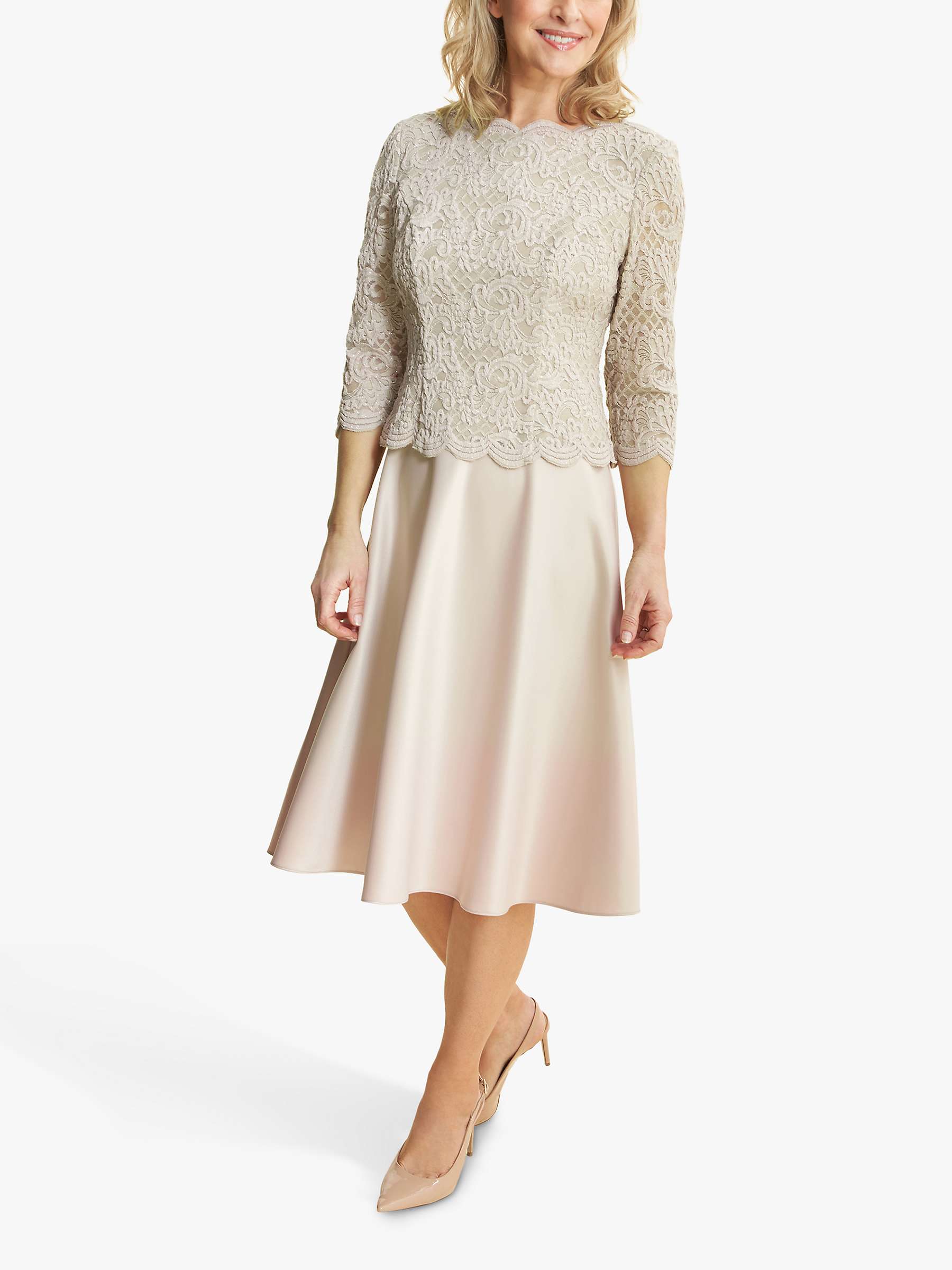 Buy Gina Bacconi Sara Lace Satin Dress, Taupe Online at johnlewis.com