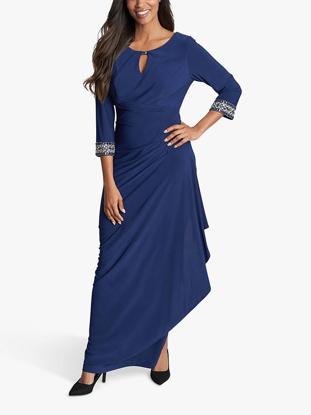 Gina Bacconi Akia Jersey A-Line Maxi Dress, Cosmic Blue