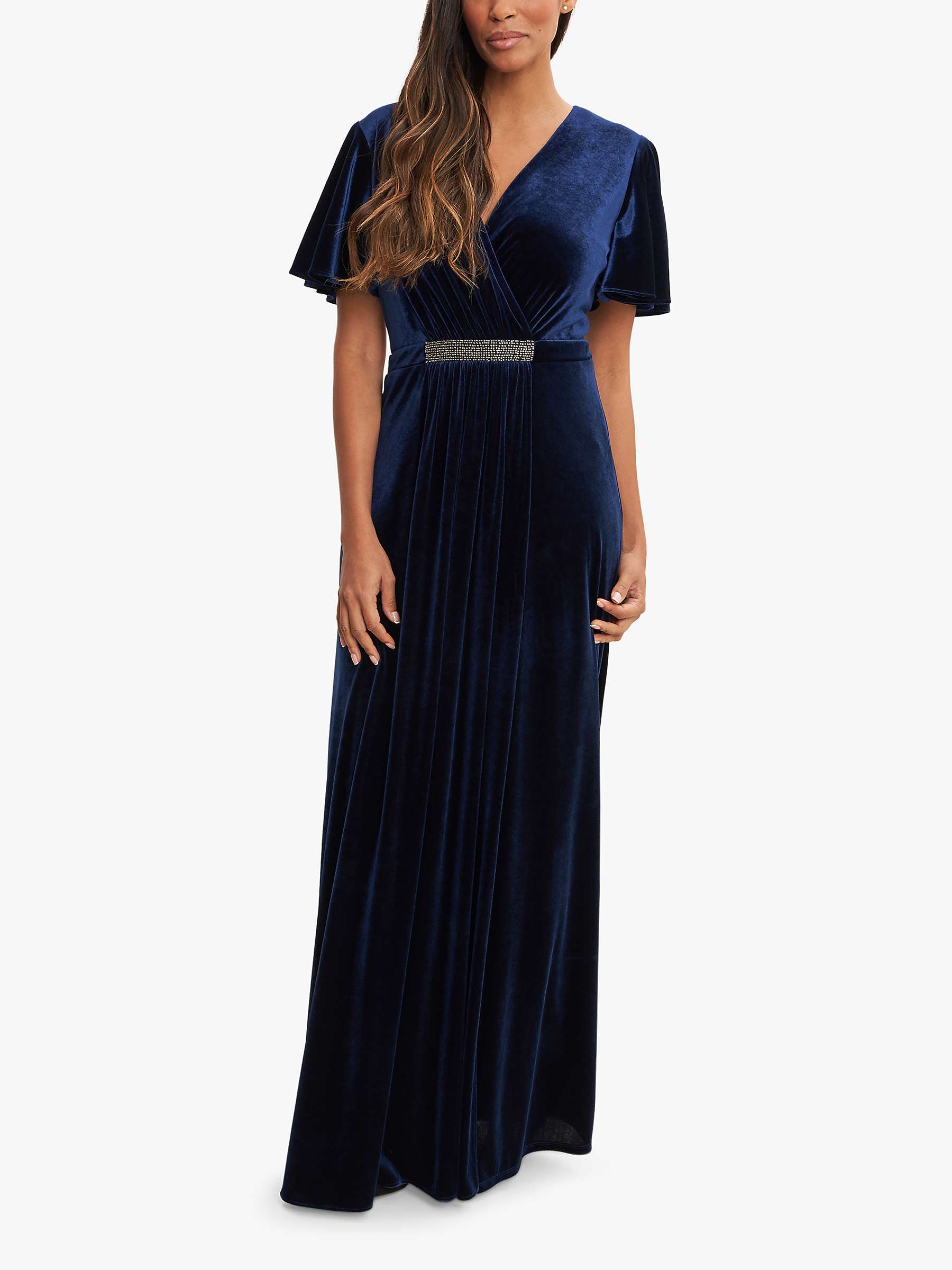 Buy Gina Bacconi Glynis Flutter Sleeve Maxi Velvet Dress, Imperial Online at johnlewis.com